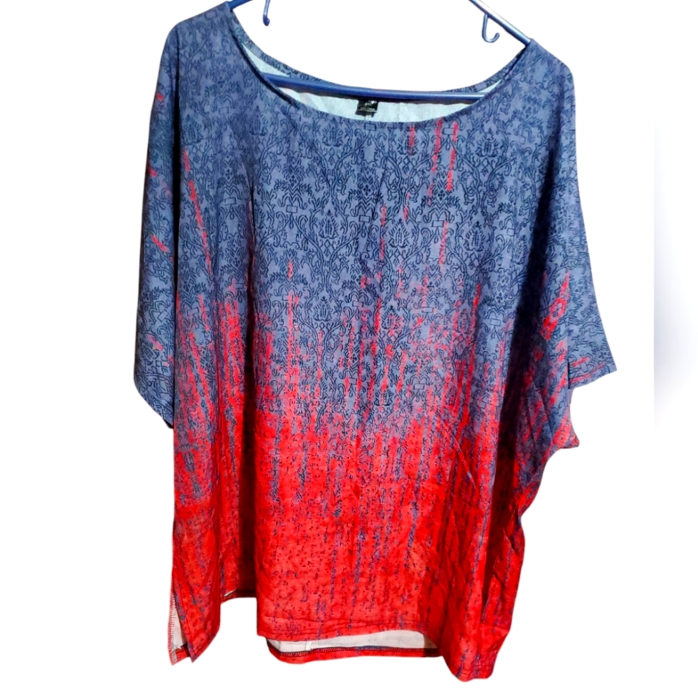 Color block blue pink blouse 4XL